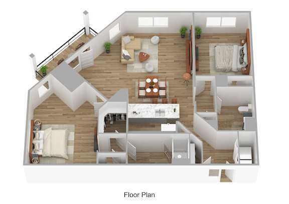 A floor plan of a house with a living room, dining room, kitchen, and bedrooms.