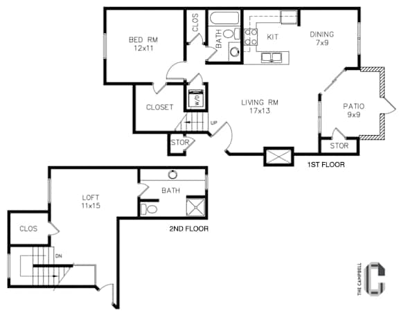 A black and white floor plan of a two-story home.