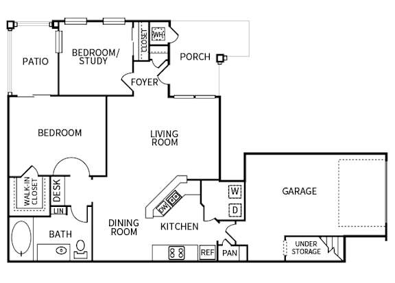 A black and white image of a house floor plan.