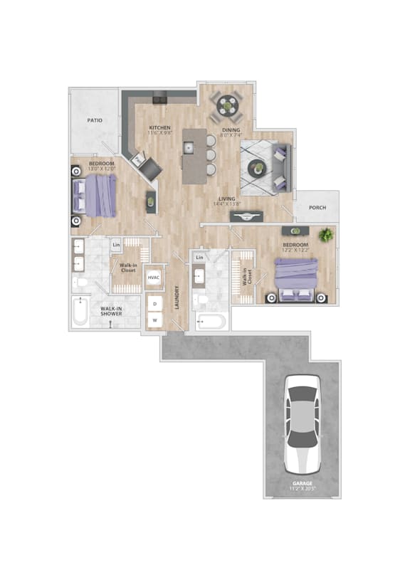 A floor plan of a house with a garage.