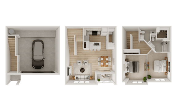 Three different floor plans of a house are displayed.