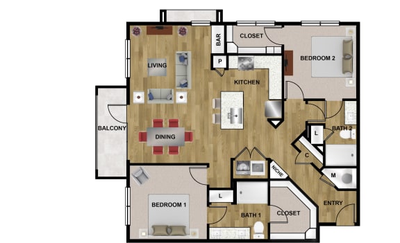 B3 Floor Plan at Brixton South Shore, Texas, 78741