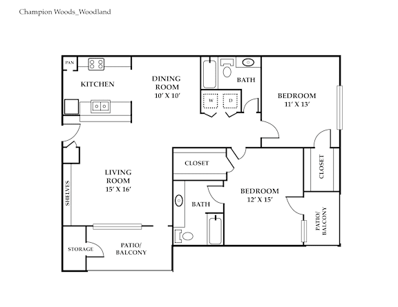 A floor plan of a home layout for Champion Woods Woodland.