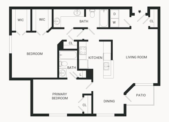 A black and white floor plan of a house with labeled rooms.