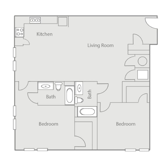 a floor plan of a living room and a kitchen