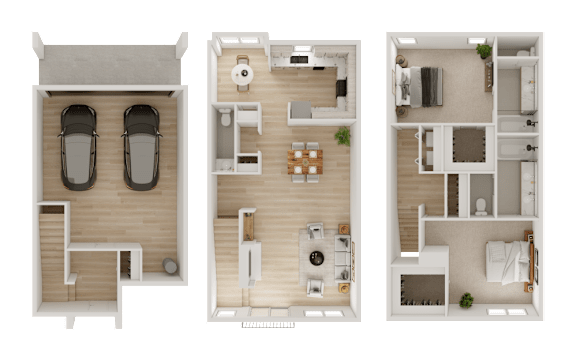 Three different floor plans of a house are displayed.