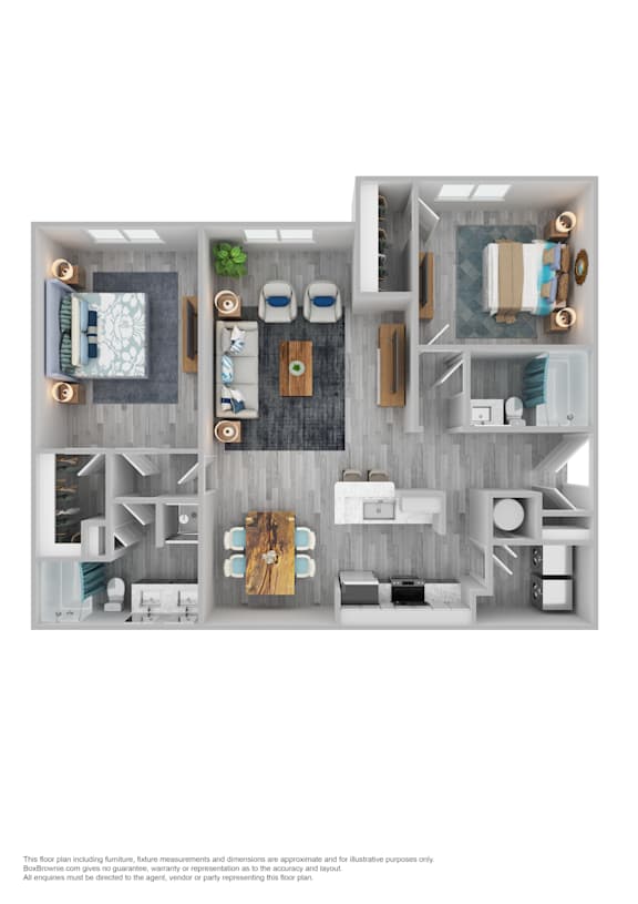 A floor plan of a house with a kitchen, living room, and two bedrooms.