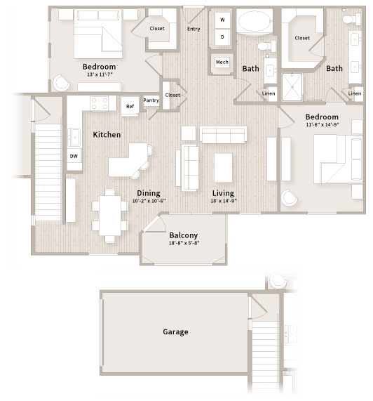 A floor plan of a house with a garage.