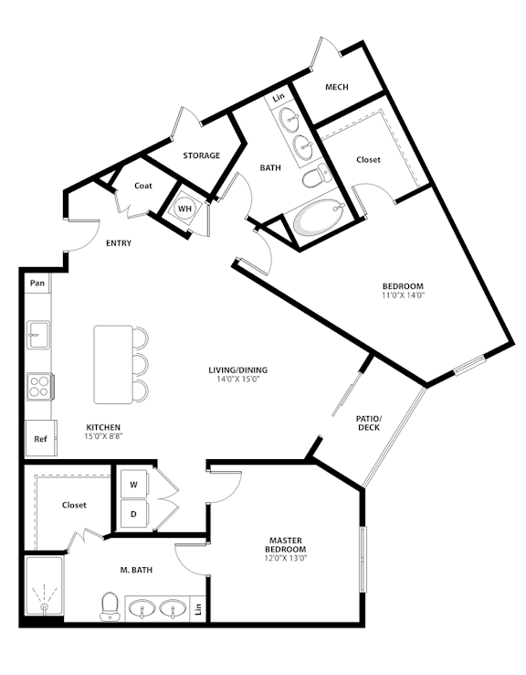 A black and white floor plan of a house with labeled rooms.