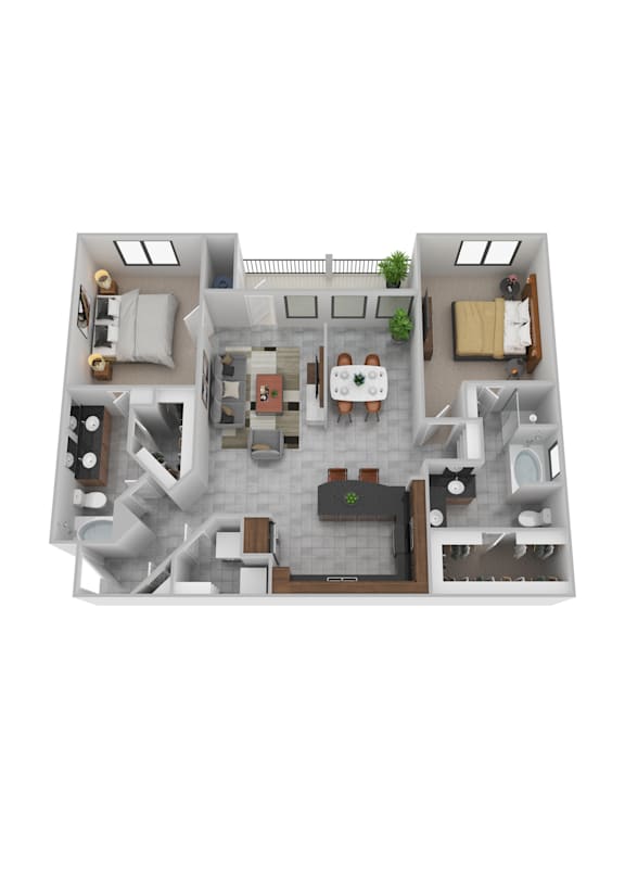 A floor plan of a house with two bedrooms, a living room, a dining room, a kitchen, a bathroom, a patio, a garage, and a closet.