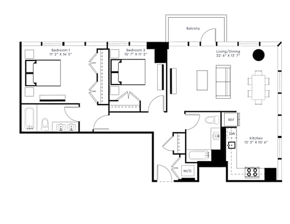 A black and white floor plan of a house with labeled rooms.