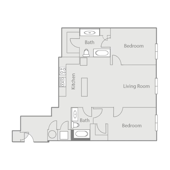 a floor plan of a studio apartment with a bedroom and a living room