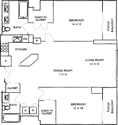 A floor plan of a house with a living room, dining room, kitchen, and bathroom.