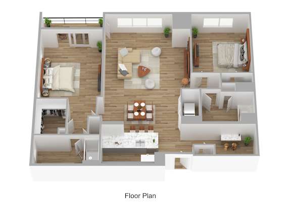 A floor plan of a house with a living room, dining room, kitchen, and bedrooms.