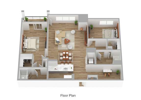 A floor plan of a house with a living room, dining room, kitchen, and bedrooms.