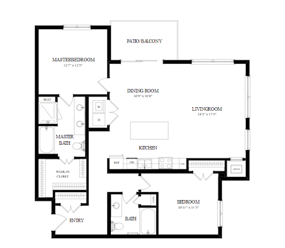 A black and white floor plan of a house with labeled rooms.
