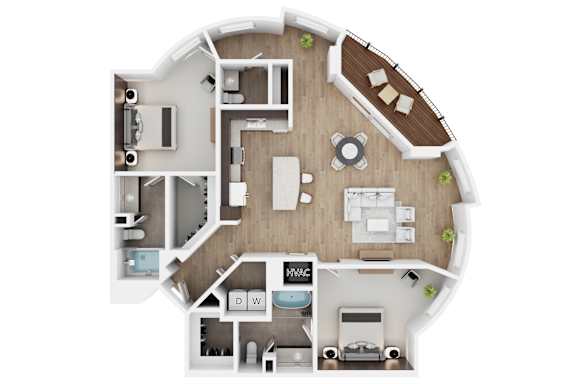 A floor plan of a round house with a central courtyard.