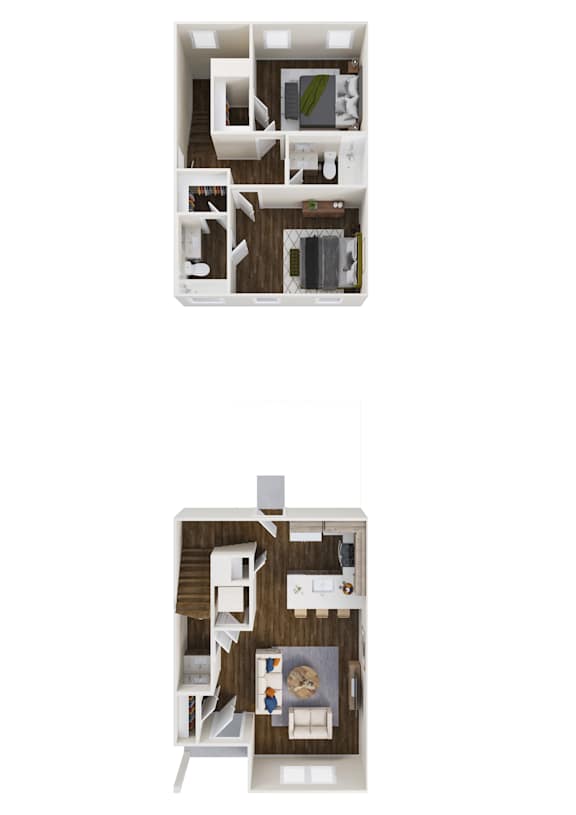 A diagram of a house with two floors and a basement.