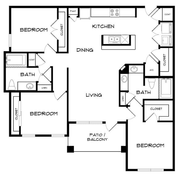 A black and white image of a floor plan for a house with labeled rooms.