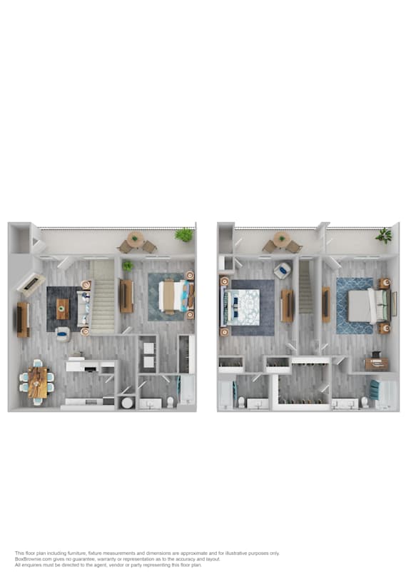 A floor plan of a house with two bedrooms, a living room, a kitchen, and a bathroom.