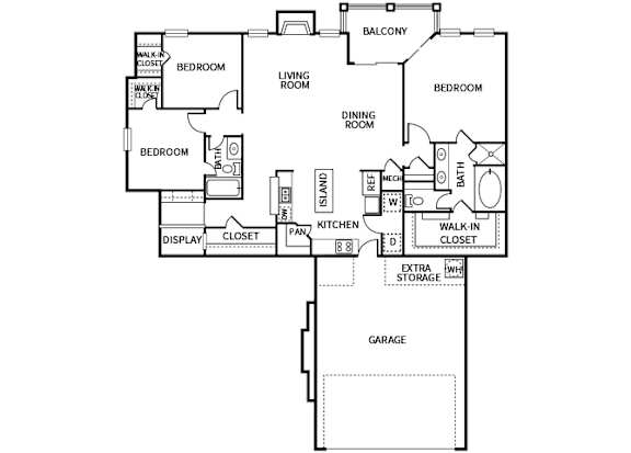 A black and white floor plan of a house with labeled rooms.