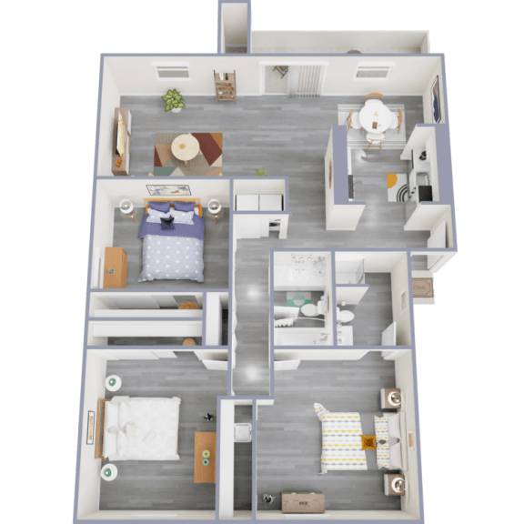 a floor plan of a 3 bedroom apartment