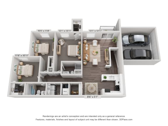 Floor Plan  a stylized floor plan of a 1 bedroom floor plan