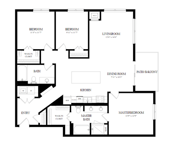 A black and white floor plan of a house with labeled rooms.