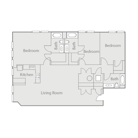 a floor plan of a living room with a kitchen and a bedroom
