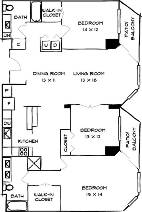A floor plan of a house with a balcony and a bath.