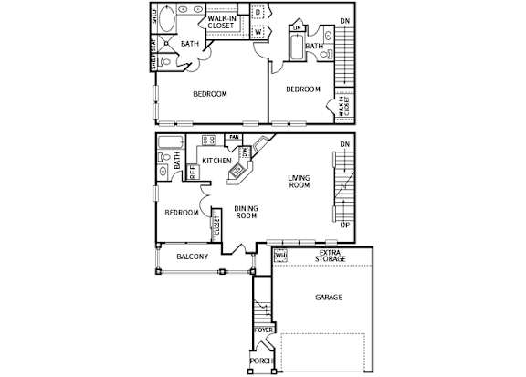A floor plan of a house with labeled rooms.