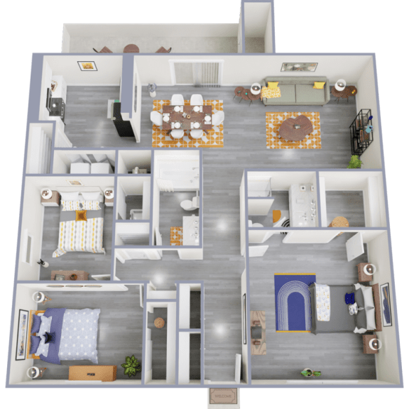a floor plan of a 3 bedroom apartment