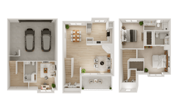 Three different floor plans of a house are displayed.