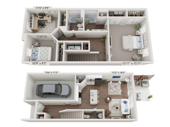 A floor plan of a two-story house with dimensions and room layout.