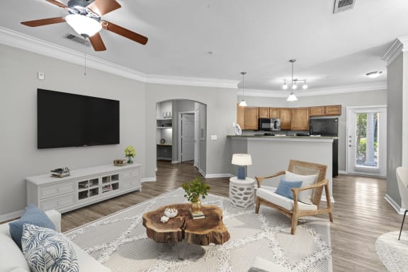 a living room with a couch and a coffee table