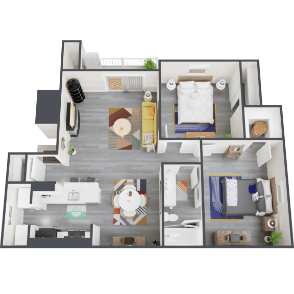 a 3d rendered floor plan of a 1 bedroom apartment