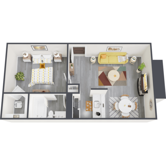 a bedroom with a bed and a chair in a room