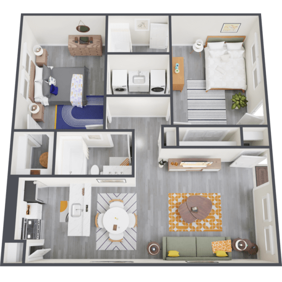a 3d rendering of our 1 bedroom apartment at princeton court apartments in dallas