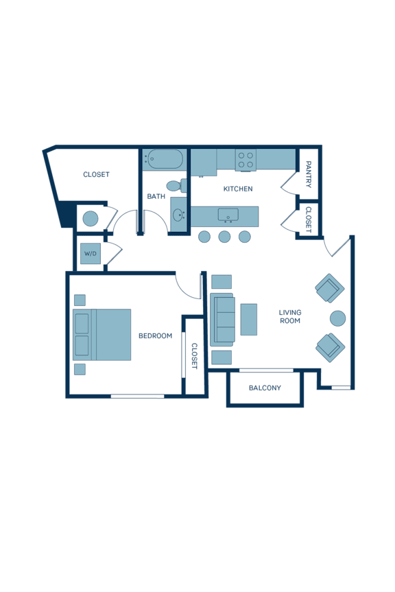 a floor plan of a residence with a bedroom and a living room