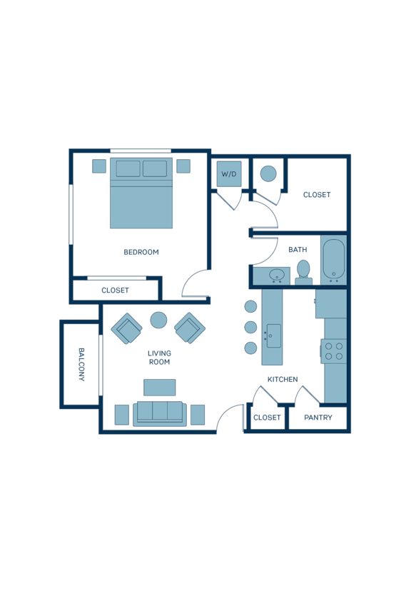 a floor plan of a residence with a bedroom and a living room