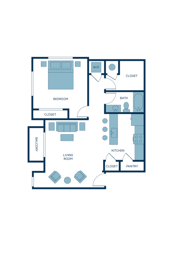 a floor plan of a residence with a bedroom and a living room