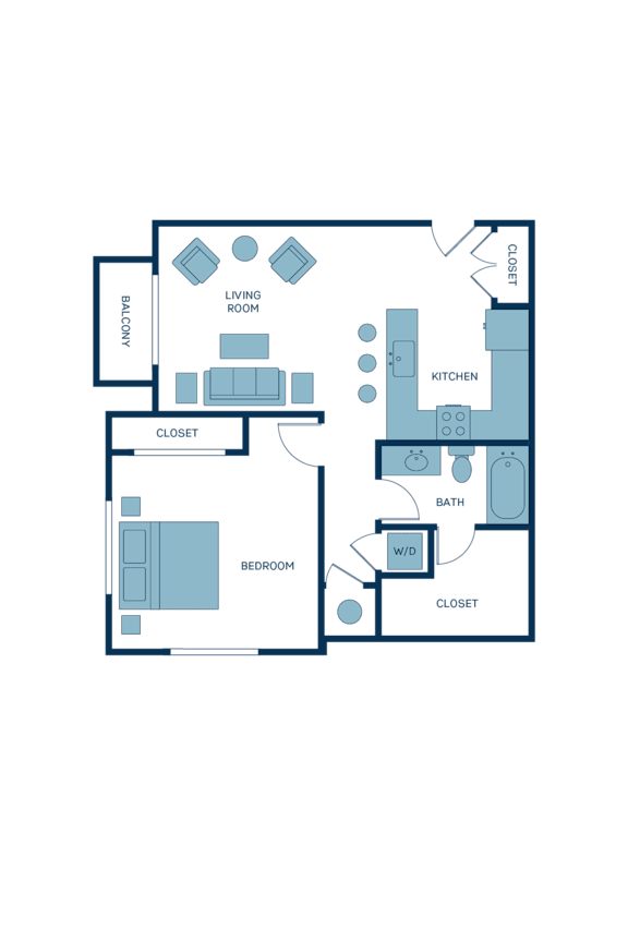 a floor plan of a bedroom floor plan with a kitchen and a living room