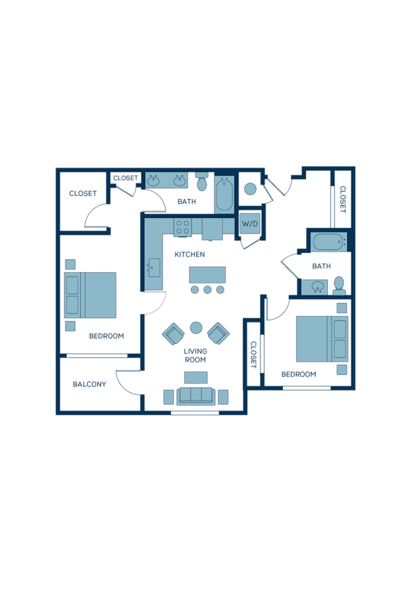 a floor plan of a residence with a bedroom and a living room