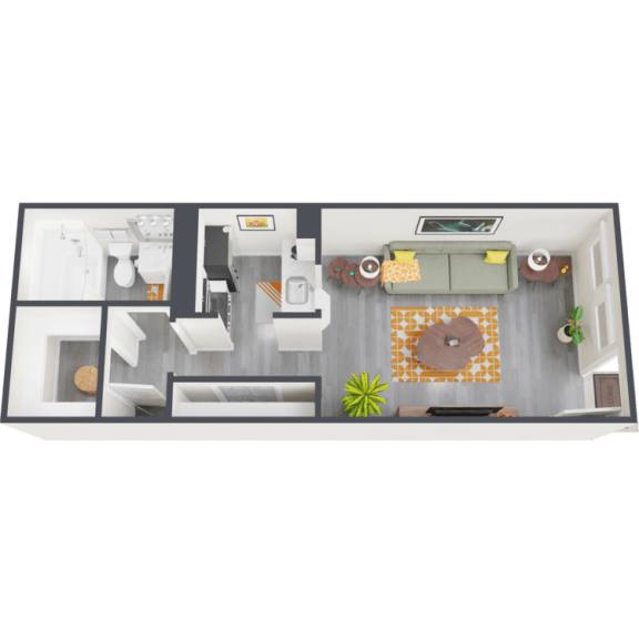 a bedroom with a bed and a chair in a room