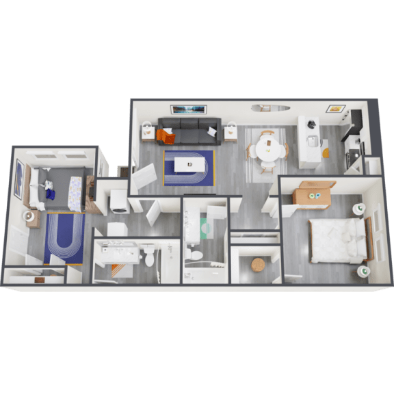 a floor plan with a lot of furniture and a black background