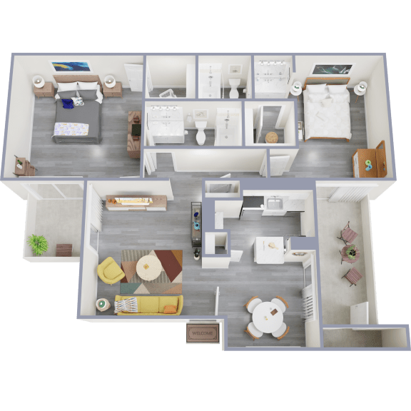 a 3d floor plan of a 1 bedroom apartment