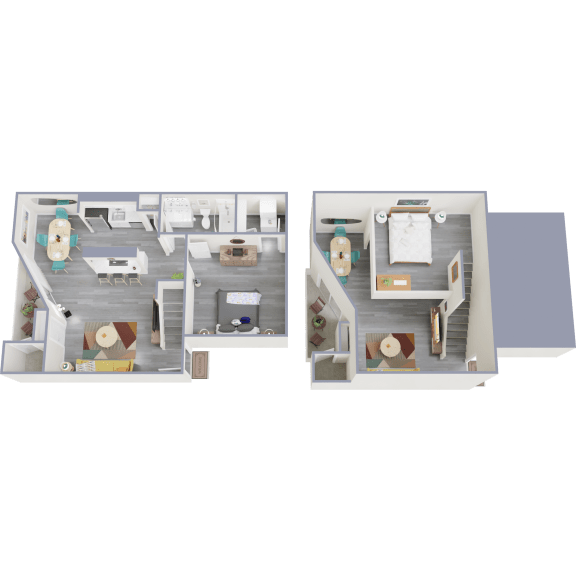 a floor plan of a house with two bedrooms and two bathrooms
