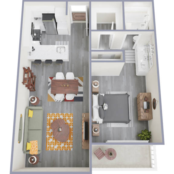 a rendering of our 1 bedroom apartment at princeton court apartments in dallas