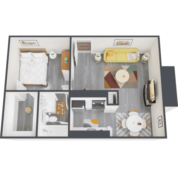 a bedroom with a bed and a chair in a room