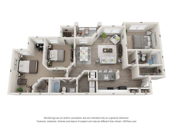 a floor plan of a 4 bedroom floor plan with 2 baths